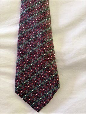 HERMES Burgundy and Navy Patterned Silk Tie